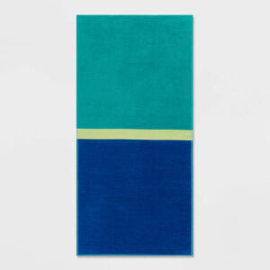 Sun Squad XL Reversible Beach Towel 36x72 Green Blue 100% Cotton NEW